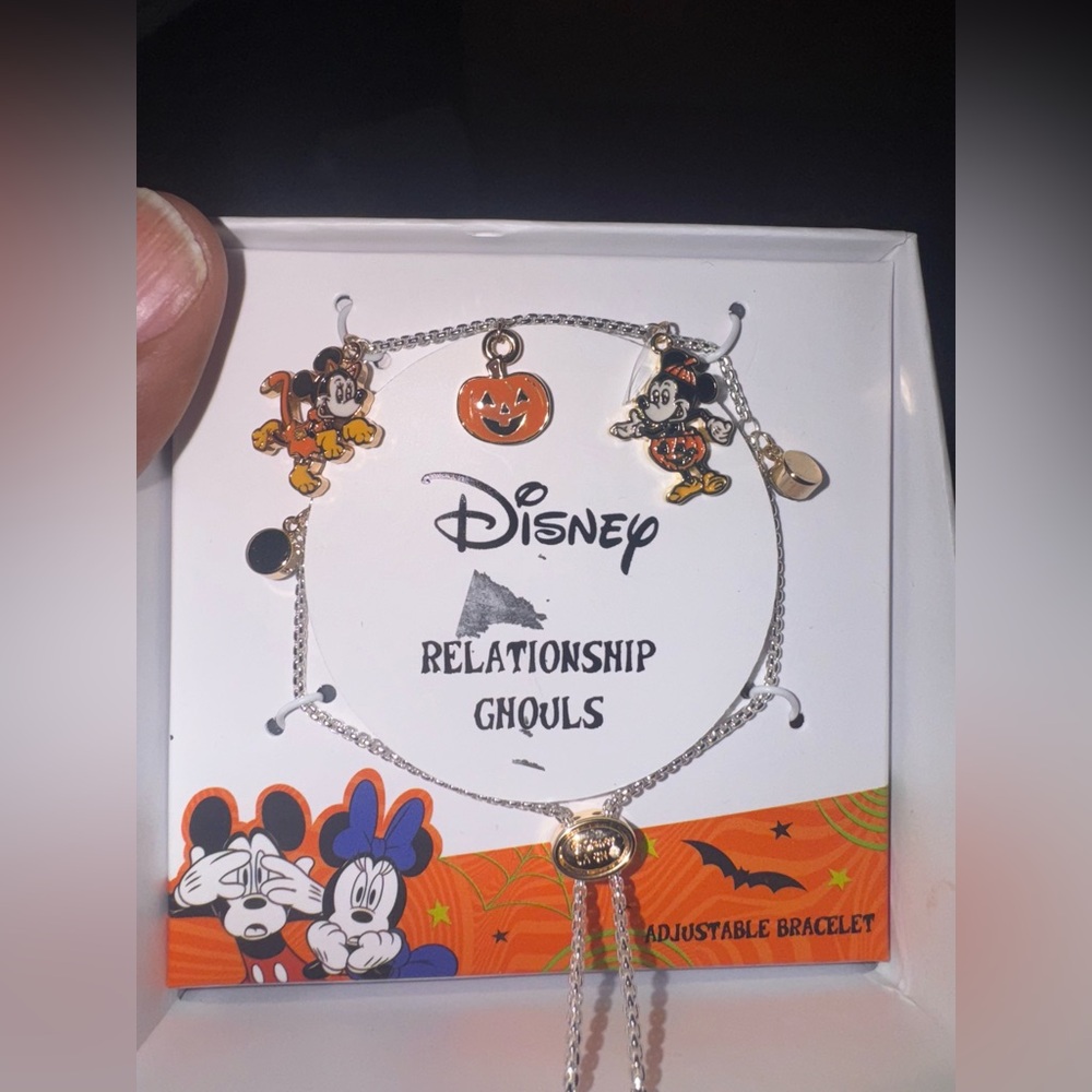NWOT Disney Mickey Mouse pumpkin Minnie Cat Charm  Adjustable Bracelet